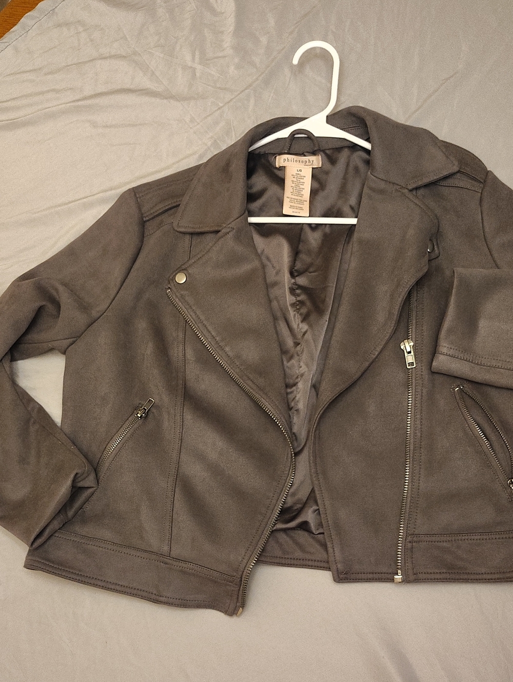 Philosophy Charcoal Gray Suede-Style Moto Jacket